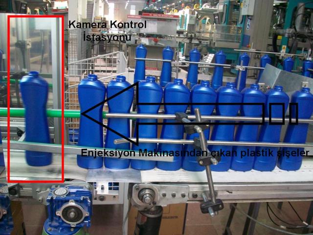 Enjeksiyon makinasından çıkan ürünler sızdırmazlık testinden geçip kamera kontrol istasyonuna geliyor